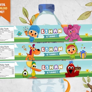 Kid and Friends Digital Water Bottle Labels, Cute Animals Printable Bottle Wrapper, Kids Birthday Bottle Label, Cute Boy Party Drink Label