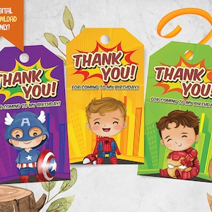 Superhero Thank You Tags, INSTANT DOWNLOAD, Superheroes Favor Tags, Super Kids Birthday Tag, Cute Heroes Printable Label, Party Sticker