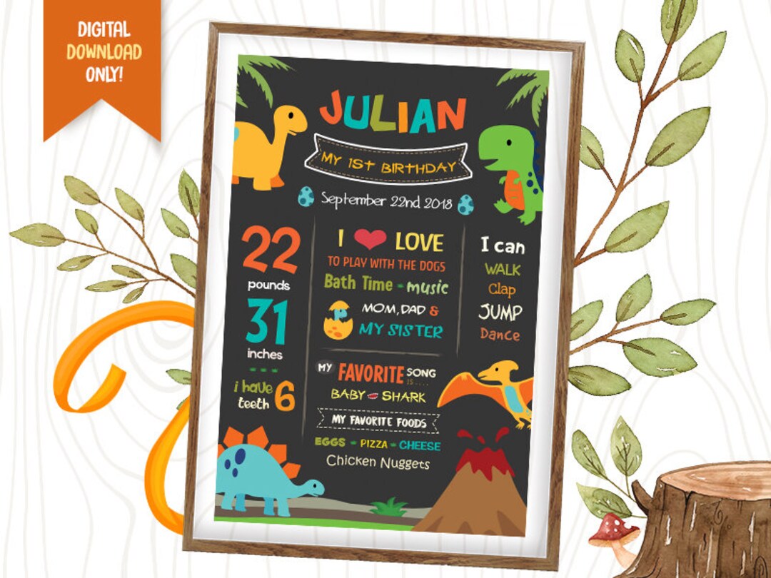 Dino Digital Chalkboard Dinosaur Birthday Chalkboard Dino Etsy