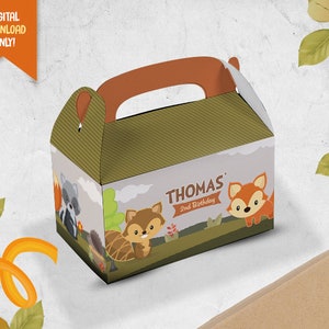 Woodland Small DIY Goodie Box, Forest Animals Treat Box, Jungle Favor Box, Cute Animals Party Loot Box, Candy Box, Party Giveaway, DYI Box