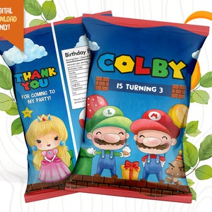 Plumber Kid Birthday Chip Bag, Plumber Brothers Party Bag, Brothers Favor Bag, Cute Kids Chip Pouch, Princess Party Favor, Party Goodie Bag