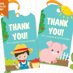 Farm Thank You Tags, INSTANT DOWNLOAD, Farm house Favor Tags, Ranch Birthday Tag, Farm Animals Digital Printable Label, Farm Kids Sticker