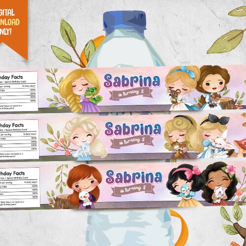 INSTANT DOWNLOAD Princess Birthday Party Water Bottle Labels - Etsy