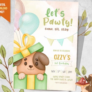Leuke hond uitnodiging + GRATIS dank u kaart, schattige puppy verjaardag uitnodiging, verjaardag hond partij uitnodigen, verjaardagsuitnodiging, puppy verjaardagskaart