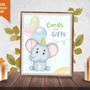Olifant kaart & cadeau tafel teken, leuke cadeau tafel afdrukbaar, olifant ballon partij cadeau teken, olifant kaart tafel label, partij cadeau teken