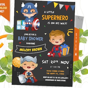 Superheld-Babyparty-Einladung, Superhelden-Einladung, Helden-Babyparty, Babyparty-Digital einladen, druckbare Einladung