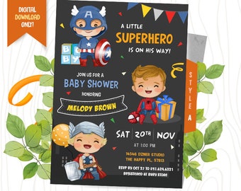 Superhero Baby Shower Digital Invitation, Superheroes Invitation, Heroes Baby Shower, Baby Shower Digital Invite, Printable Invitation
