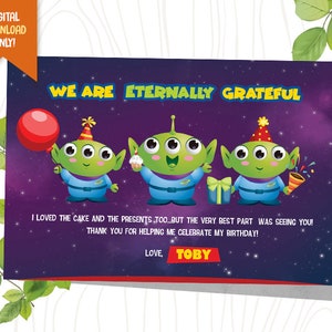 Aliens Digital Thank You Card, Alien Birthday Favor Card, Cute Aliens Party Card, Space Ranger Birthday Favor Card, Space Kid Birthday Party