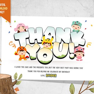 Monster Digital Thank You Card, Kids in Cute Costume Party Favor, Animal Costume Party Printable, Kids Favor Card, Digital Favor Card