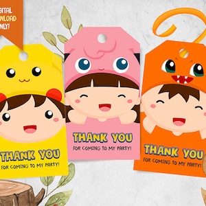 Monster Merci Tags, TÉLÉCHARGEMENT INSTANTANÉ, Kids in Monster Costume Favor Tags, Animal Costume Birthday Tag, Kids Party Label, Party Sticker