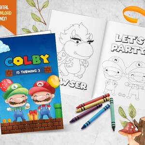 Plumber Kid Coloring Book, Cute Brothers Printable Activity Book, Kids Birthday Coloring Book, Princess Party Game, Coloring Activity