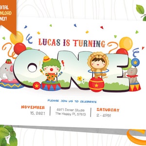 Convite digital de carnaval, convite de aniversário de circo, cartão de festa de palhaço, convite de carnaval infantil, convite infantil de circo, primeiro aniversário de carnaval