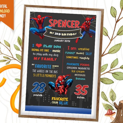 Superhero Digital Chalkboard Cute Spider Birthday Chalkboard - Etsy Superhero Digital Chalkboard Cute Spider Birthday Chalkboard - Etsy