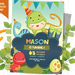 Invitación Dino Baby + Tarjeta de Gracias GRATIS, Invitación de cumpleaños de dinosaurio, Trex Party Imprimible, Linda invitación Dino, Invitación Dino Kid