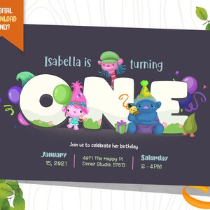 Cute Monsters Uitnodiging + GRATIS Bedankkaart, Zingende Monsters Verjaardagsuitnodiging, Kids Party Invite, Gepersonaliseerde 1e Verjaardagskaart