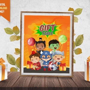Superhero Gift Table Sign, Superheroes Gift Table Printable, Cute Heroes Gift Sign Decor, Kids Birthday Gift Table Label, Digital Sign
