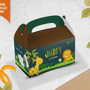 Safari Small DIY Goodie Box, Wild Safari Treat Box, Jungle Favor Box, Cute Animals Party Loot Box, Candy Box, Party Giveaway, DYI Box