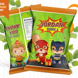 Superheld Verjaardag Chip Bag, Baby Heroes Party Bag, Cute Superhero Favor Bag, Heroes Chip Pouch, Kids Party Favor, Verjaardag Goodie Bag Label