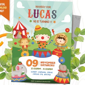 Invitación de Carnaval + Tarjeta de Gracias GRATIS, Invitación De Cumpleaños De Circo, Fiesta de Payasos Imprimible, Invitación de Carnaval, Invitación de Circo Kids, Invitación Divertida