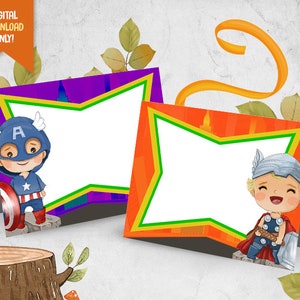 Superheroes Food Label, INSTANT DOWNLOAD, Cute Superhero Food Tent Card, Heroes Party Food Label, Kids Place Card, Birthday Printable Label