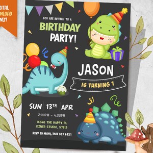 Dino Baby Digital Invitation, Dinosaur Birthday Invite, Trex Party Printable, Cute Dino Invite, Dino Kid Invitation, Dino 1st Birthday
