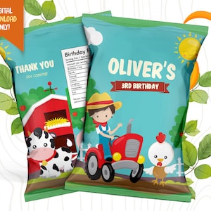 Farm Birthday Chip Bag, Farm Animals Party Bag, Ranch Favor Bag, Cute Animals Chip Pouch, Kids Party Favor, Boys Birthday Goodie Bag Label