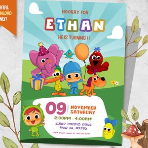 Kids Invitation + FREE Thank You Card, Cute Animals Birthday Invite, Kid and Friends  Party Card, Boy Digital Invite, Birthday Party Card
