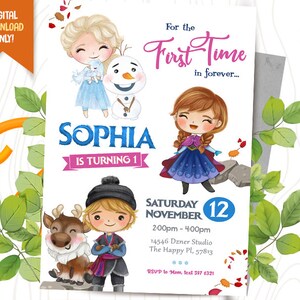 Linda invitación digital de Ice Princess + tarjeta de agradecimiento GRATIS, invitación de cumpleaños de Snow Princess, fiesta de muñeco de nieve imprimible, invitación de 1er cumpleaños