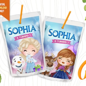Ice Princess Digital Juice Label, Snow Princess Juice Pouch Label, Kids Party Bag Label, Cute Snowman Juice Wrapper, Juice Bag Label Sticker