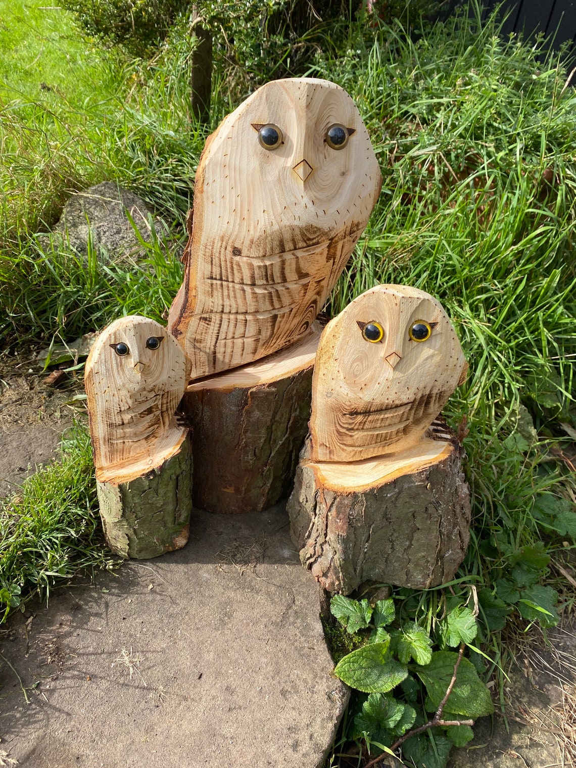 Chainsaw carved owls garden carving wooden decoration gift Etsy