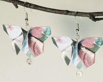 Origami Butterfly Earrings - Floral Design Nickel Free