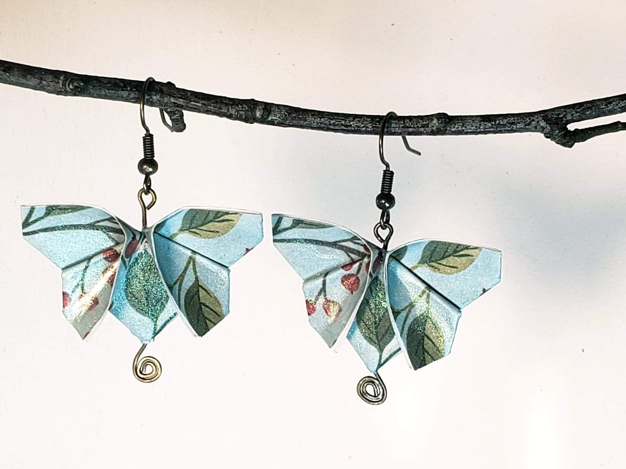 Origami Butterfly Earrings Flower and Leaf Blue Nickel Free Etsy