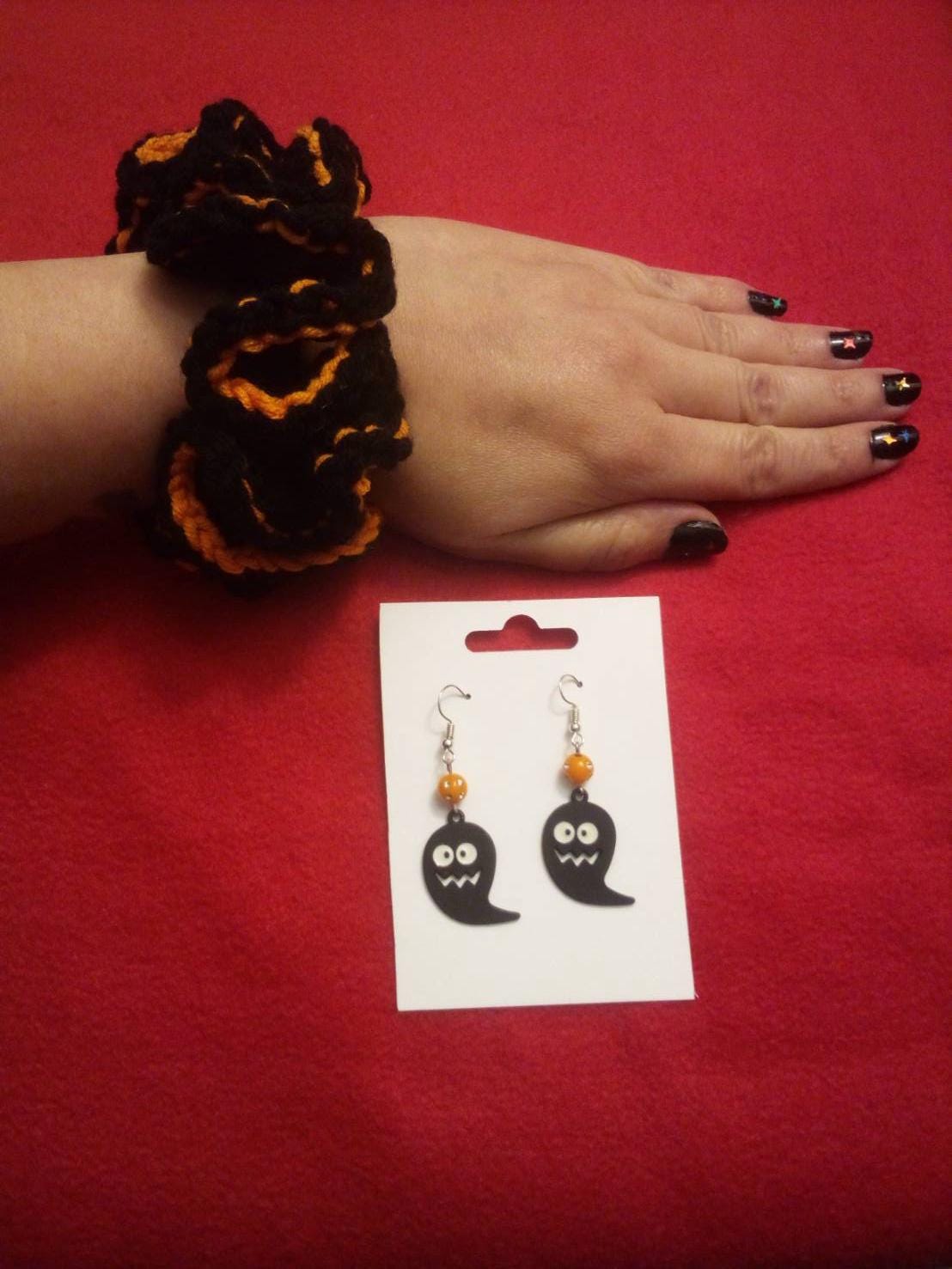 Look Inside More Options! Custom Handmade Anime Kawaii Cute Cosplay Goth Halloween Themed Black And Orange Crochet Scrunchie Made With Love!
