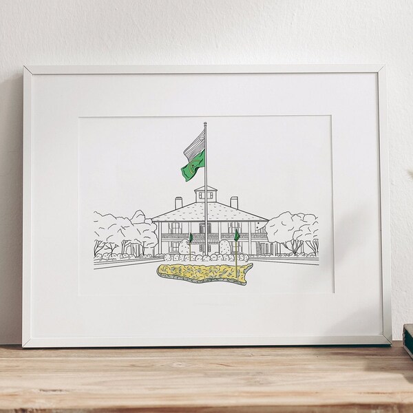 MASTERS GOLF PRINT - Magnolia Lane Masters Print - Masters 2021 - Masters line art - Masters golf drawing - Augusta National Golf Club