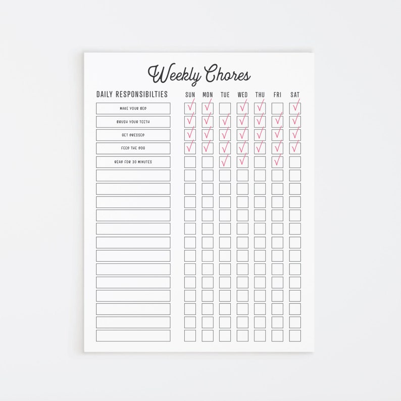 Weekly Responsibilities Weekly Chore and Responsibilities Chart for Kids | Printable to Do List ...