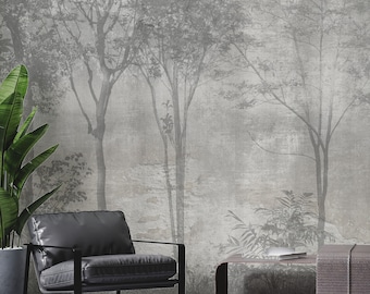 Grunge Forest Wallpaper Mural: Rustic Self Adhesive Wall Design