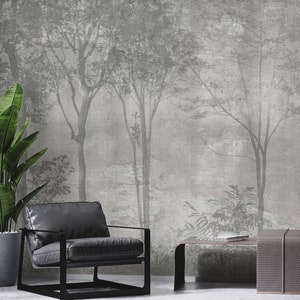 Grunge Forest Wallpaper Mural: Rustic Self Adhesive Wall Design
