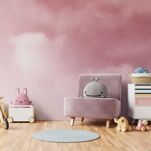 Pink Wallpaper | Beautiful Pink sky with Natural white clouds Peel and Stick Girls Room Wall Mural