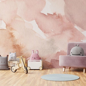 Rosa Aquarell Tapete | Mädchenzimmer Schälen und Stick Wandbild | Selbstklebendes Soft Blush-Dekor