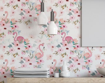 Pink Flamingo Floral Wallpaper: Peel and Stick Tropical Leaves
