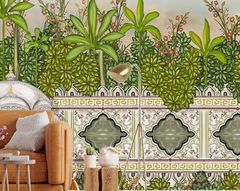 Mughal Garden Wallpaper - Oil Paint Artwork Royal Wall Mural