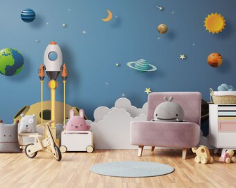 Kids Space Wallpaper Etsy