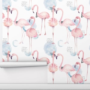 Pink Flamingo Removable Wallpaper, Peel and Stick Girl bedRoom Wallpaper
