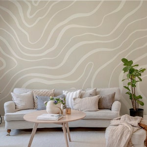 Carta da parati murale adesiva con linee astratte ondulate neutre, decorazione murale astratta rimovibile, carta da parati minimalista per la casa