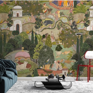 Lush Jaipur Garden Wallpaper Mural - Vibrant Green Peel & Stick Wallpaper - The Historic Gardens of Jaipur Wallpaper Mural