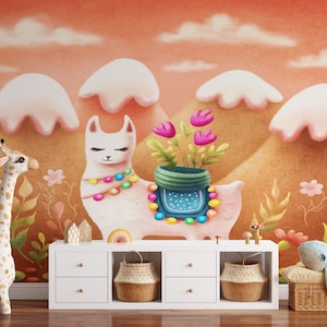 Llama Nursery Wallpaper Mountain Mural with Orange Peel and Stick Wallpaper