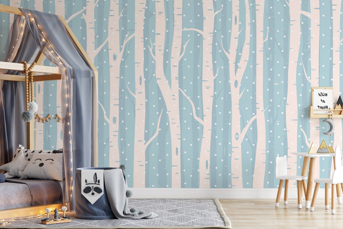 Winter Forest Wallpaper Nursery and Woodland Removable - Etsy