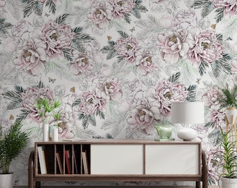 Seamless Pink Flower Wallpaper Rolls - Delicate Floral Design for Contemporary Interiors B702