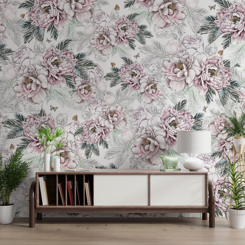 Seamless Pink Flower Wallpaper Rolls - Delicate Floral Design for ...