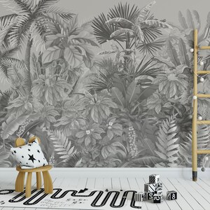 Tropical Jungle Botanical Wallpaper Mural Grayscale Peel and Stick Wallpaper-A669